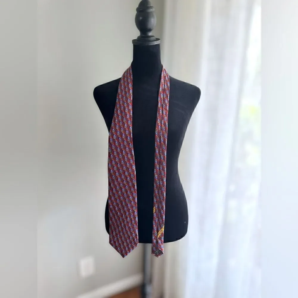 Ermenegildo Zegna Red Blue Gold geometric silk tie Italy